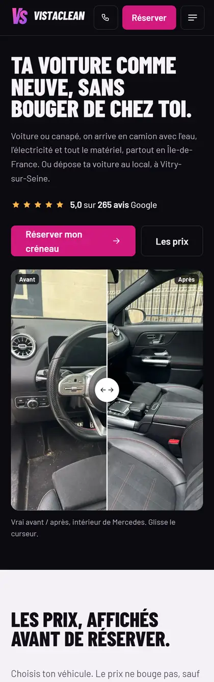 La maquette de VistaClean, sur téléphone.